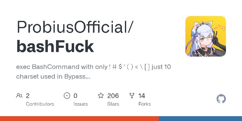 GitHub - ProbiusOfficial/bashFuck: exec BashCommand with only ! # $ ' ( ) < \ { } just 10 charset used in Bypass or CTF