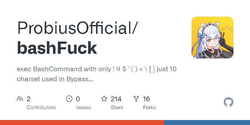 GitHub - ProbiusOfficial/bashFuck: exec BashCommand with only ! # $ ' ( ) < \ { } just 10 charset used in Bypass or CTF